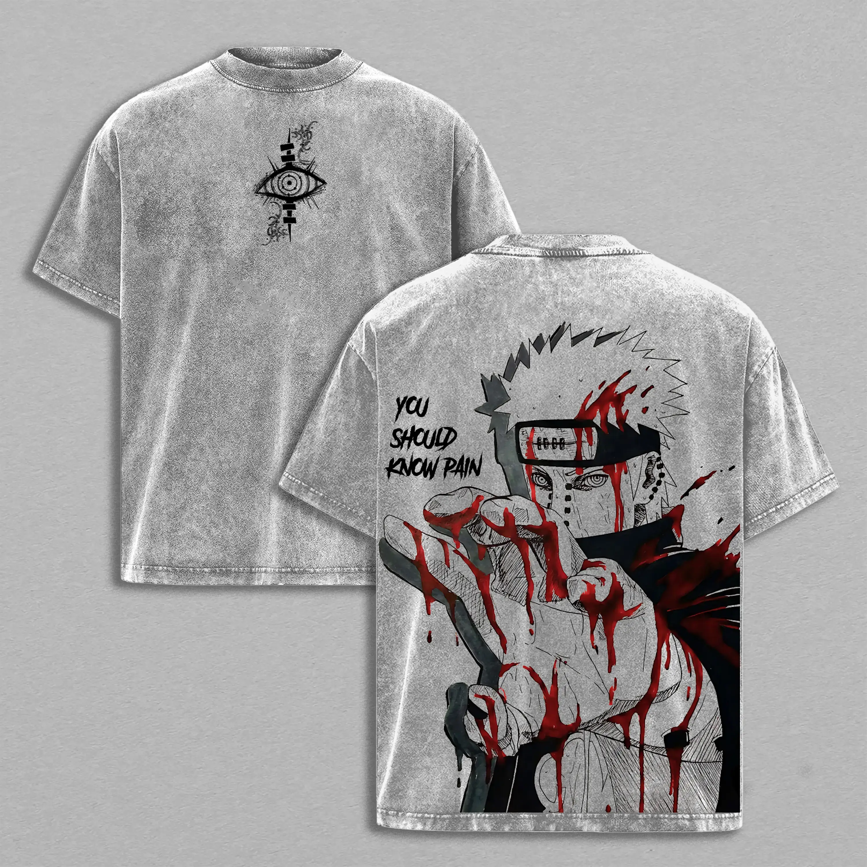 Pain Akatsuki Graphic T-Shirt for Men, Vintage Washed Heavyweight Cotton, Oversized Short-Sleeve Anime Motif Casual Streetwear, Anime Style, S, 2Xl, Anime Motif Men's Short-Sleeve T-Shirts, 3Xl