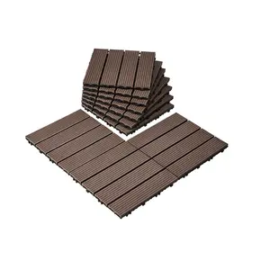 fathersdaygift VEVOR Interlocking Deck Tiles Plastic Wood, 10 Pack, 12x12 10 sq. ft Waterproof Outdoor Flooring All Weather Use, Patio Floor Decking Covering Tiles for Porch Poolside Balcony Backyard, Dark Brown