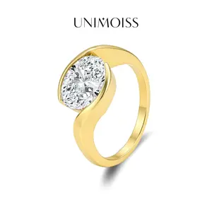 UniMoiss Moissanite 3ct Eternal Focus Oval Ring Silver-Plated Wedding Engagement Anniversary Valentine's Day Birthday Gift Daily Wear Jewelry