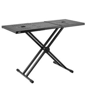 【fathersdaygift】VEVOR DJ Table Stand, (32"-43") x 18" Portable DJ Laptop and Controller Stand, Lightweight DJ Desk DJ Booth Adjustable Height DJ Stand, Foldable Double-X Keyboard Stand & Tabletop, Audio Mixer Stand