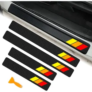 Tricolor Door Sill Protectors for Toyota Tacoma TRD 4Runner Tundra Rav4 Highlander Accessories, Carbon Fiber Front/Rear Door Sill Plate Guard, Retro Stripe Door Entry Guard Stickers(4 Pcs)