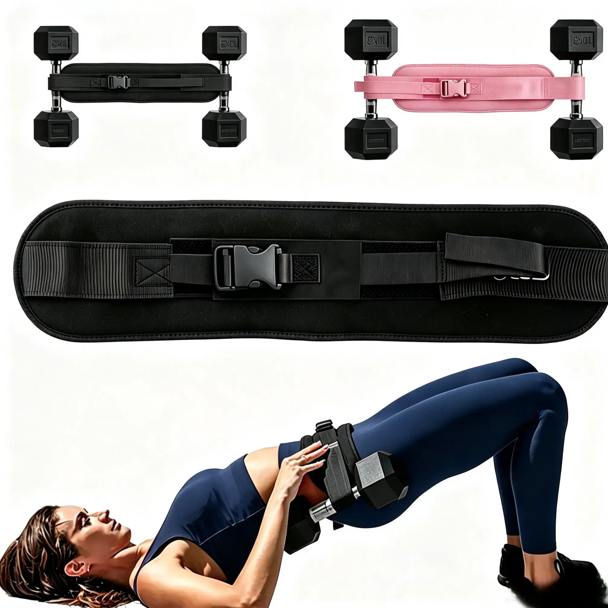 Adjustable Dumbbell Hip Thrust Belt with Extra Cushion Padding & Shoulder Support Pad,Comfort Portable Weight Lifting Accessory for Home Glute & Lower Body Workouts