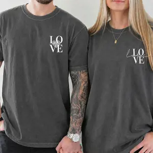 [100% Cotton] LOVE Matching T Shirt, Minimalist Love Graphic Tee, Romantic Couple Matching Shirt Set, Aesthetic Love Tshirt For Boyfriend Girlfriend, Anniversary Outfit, Valentine’s Day Gift For Him Her