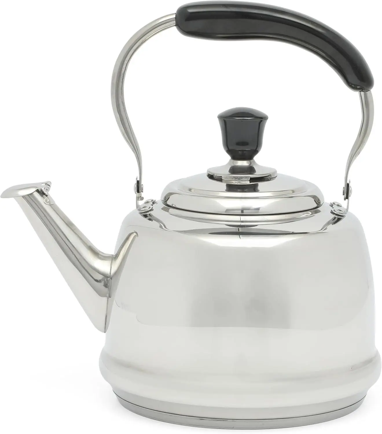 Martha Stewart Kingstree 1.9-Quart Silver Stainless Steel Whistling Tea Kettle with Foldable Handle, Induction Compatible