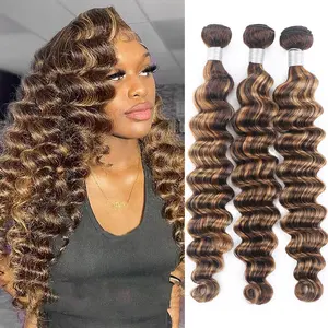 Ishow Loose Deep Wave Highlight Honey Blonde Human Hair Bundles P4/27 Piano Colored Quick Weave Bundles Loose Deep Hair Bundles Sew In