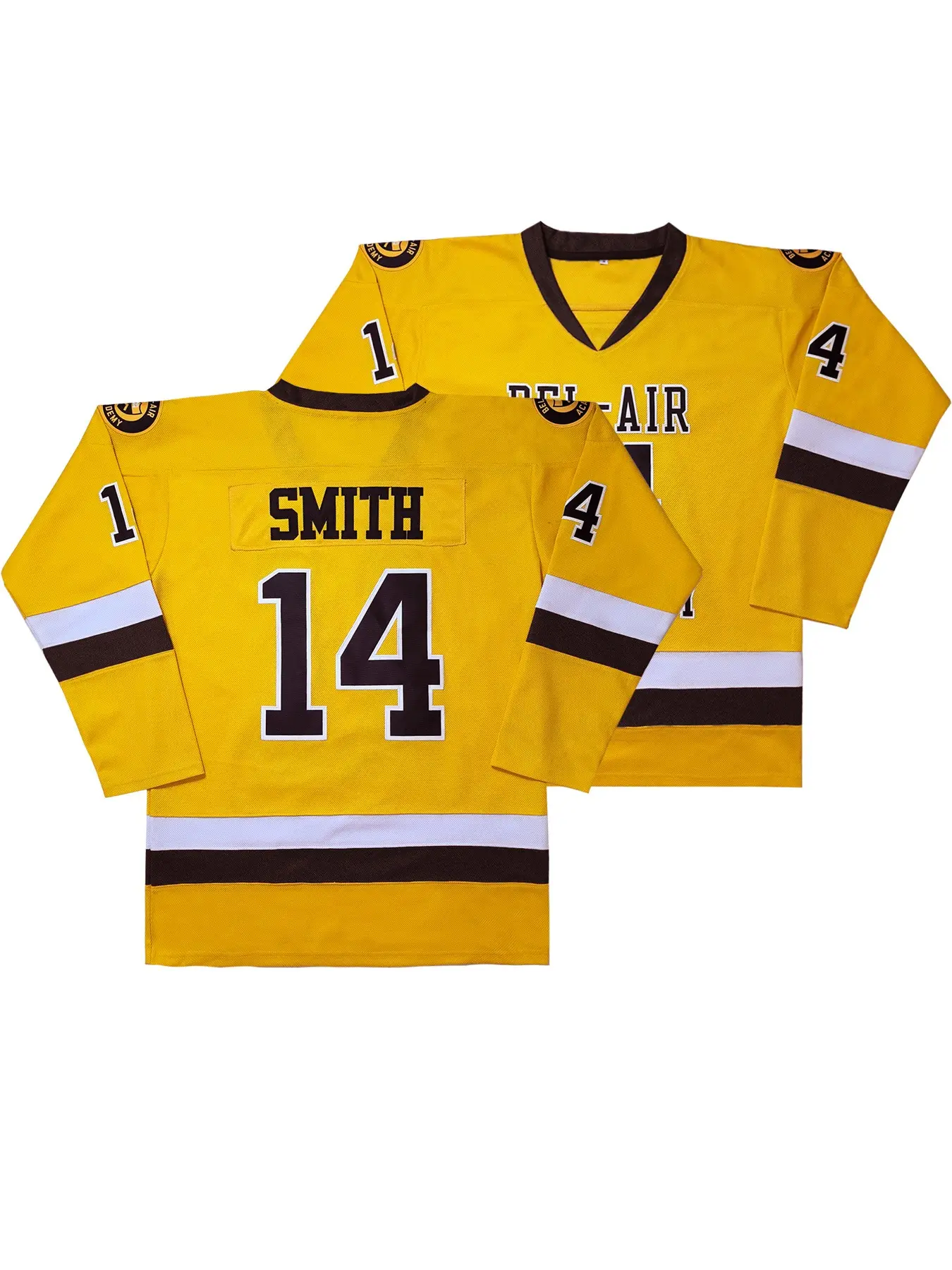 Men's #14 Yellow Movie Version Letter & Number Embroidered Loose Fit Icy Hockey Sport Sweater, V-Neck Long Sleeve, Suitable For Autumn/Winter Casual, Party, Training, Game