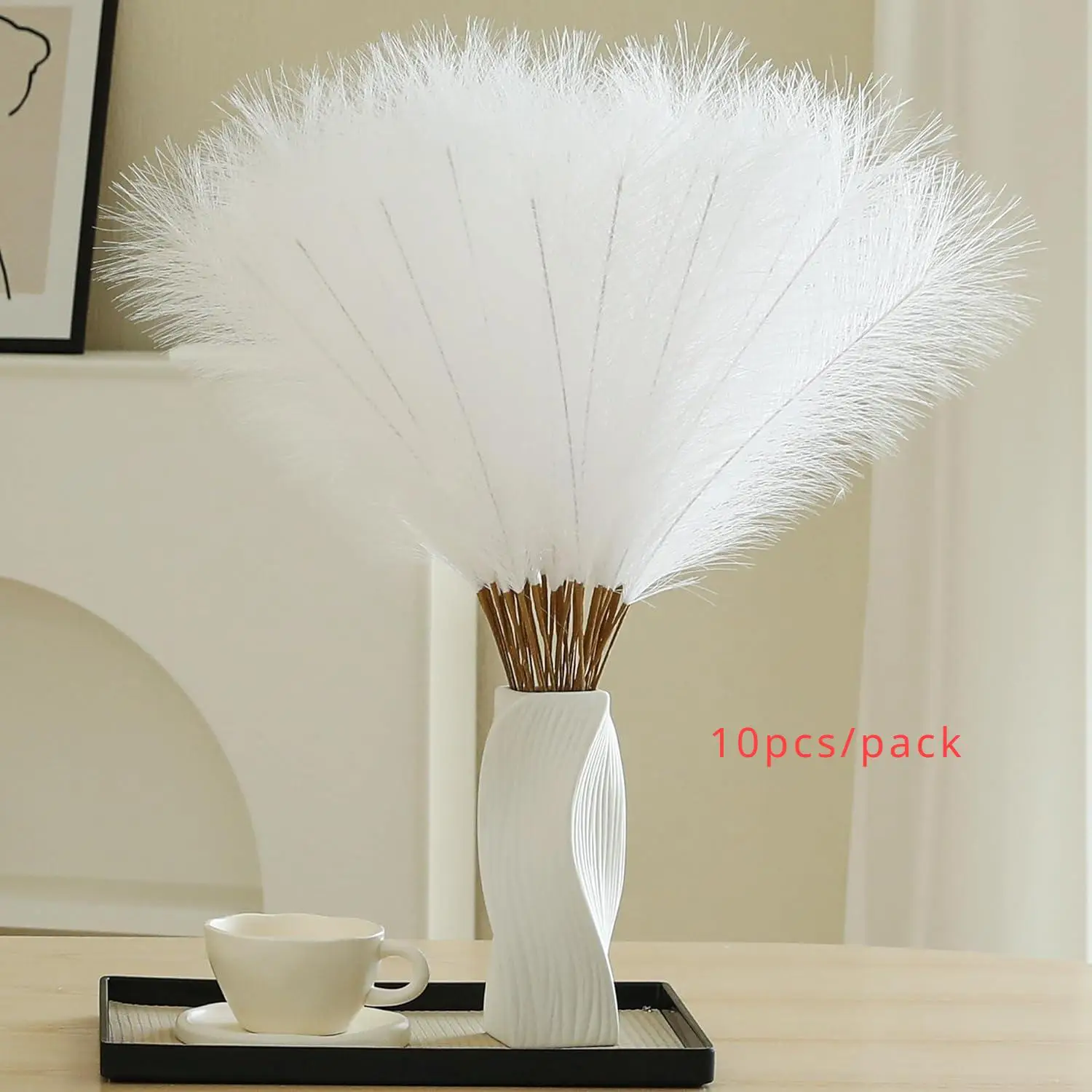 Faux Cortaderia Selloana without Vase, 10pcs/set Artificial Pampas Grass for Home Wedding Party Decoration, Plants Party Atmosphere Decorations, Home