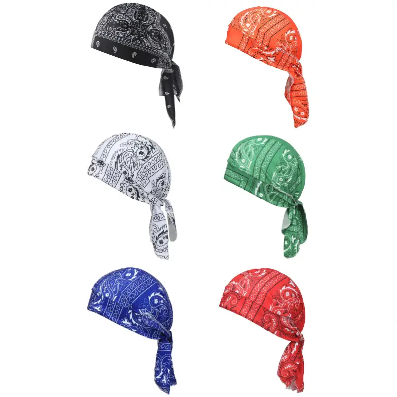 6-Pack Polyester Pirate Cap for Outdoor Cycling - Multicolor Paisley Motif Digital Print, Bandana Headband, Head Wrap for Street Dance Use