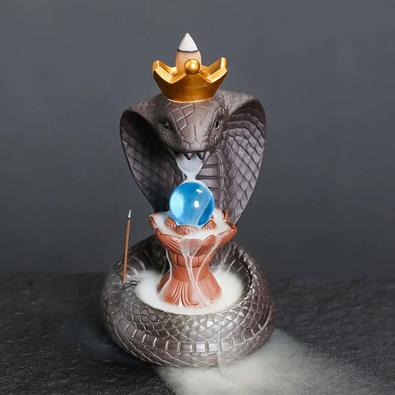 Handmade Purple Sand Backflow Incense Burner - Snake Holder, Decorative Elephant God Ornament, Religious Pottery with Box for Enhancing Religious Practices (Snakes, Backflow Smoke Feature), Religious Articles