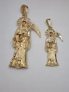 the grim reaper set of 2 pendants gold played red eyed