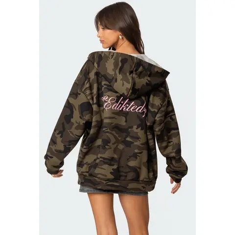 Camo Oversized Bow Detail Hoodie
