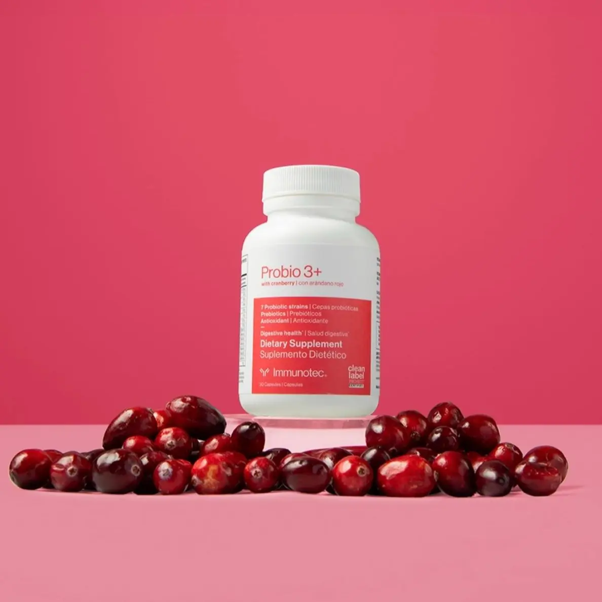 Probio 3+ Synbiotic Supplement with Probiotics & Prebiotics for Digestive Health Antioxidant Support Cranberry Extract Natural Bacteria Boost