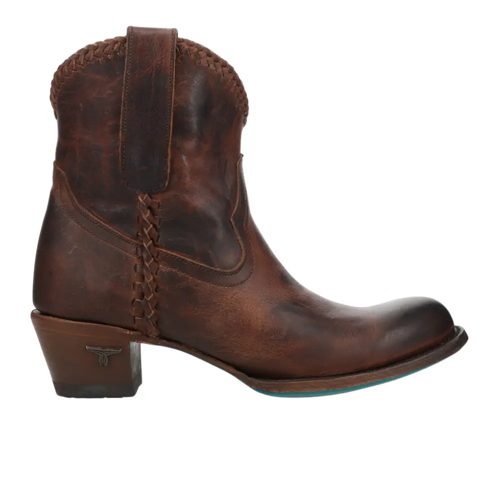 Lane Womens Plain Jane Braided Round Toe Bootie Casual Boots Ankle Low Heel 1-2" - Brown