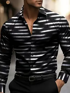 Spring and Autumn Fashion Trendy Men's Striped Gradient Long Sleeve Casual Shirt, Stylish and Comfortable to Wear, Casual Streetwear Shirt