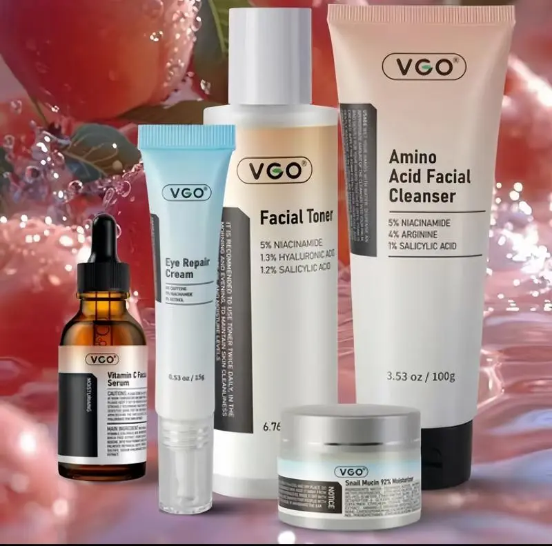 VGO Skincare Five-step Routine Vitamin C Moisturizing Repair Daily Care All-in-One Set Cleanser Moisturizer-B Cleansing Moisture Maintenance Kit Ultimate Kit,travel essentials
