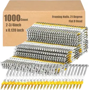 Framing Nails, 21 , Flat D , Galvanized, Ring Shank, Plastic Row Fixed, 21  Framing Nails for Use in All  Treated Lumber (1000 Count,2-3/4 Inch x 0.120 Inch)