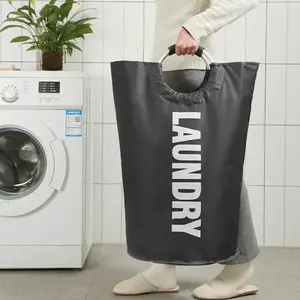 90L Household Foldable Dirty Clothes Storage Sack Waterproof Dustproof 600D Oxford Fabric Wear Resistant Collapsible Portable Large Capacity Bag With Reinforced Handles