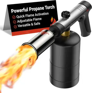 【One-Touch Max Fire】Culinary Propane Cooking Blow Torch Gun with a Safety Lock, Charcoal Lighter, Flame Thrower, Kitchen Food Torch Head for Grill, Sous Vide, Outdoor BBQ (Tank Not Included), Black Friday Picks, Christmas Gift