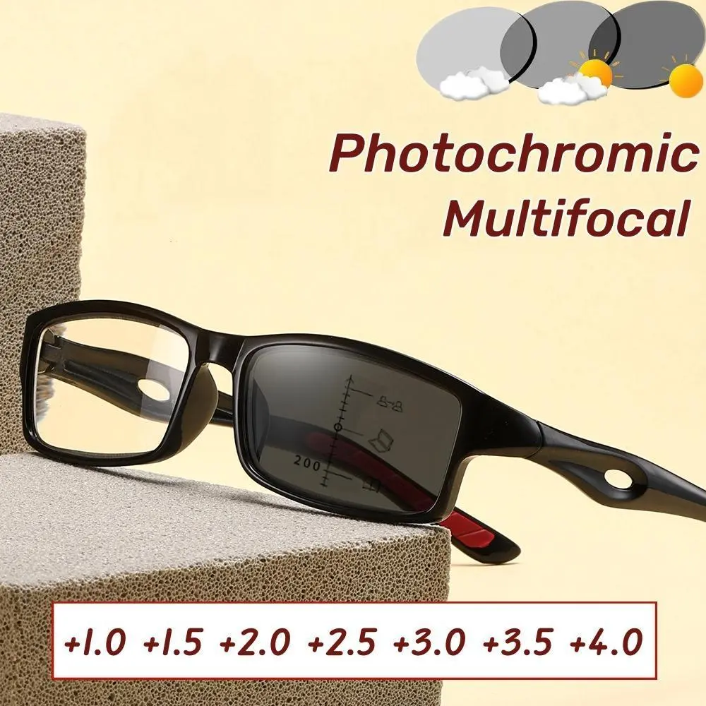 Sports Photochromic Multifocal Reading Glasses Anti Blue Light Presbyopia Glasses Elderly Near Far Color Changing Eyewear