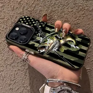Jumping Bass Fish Phone Case, made of shockproof material, featuring a vintage-style design. Suitable for iPhone 17/16/15/14/13/12/11/X/XS/XSMAX/XR/7P/8P/16E/17E, it is a holiday gift for friends, family, and yourself.