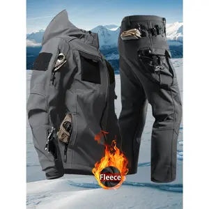 Men's Winter Tactical Suit 2pcs - Fleece Lined Coat & Pants Combo for Hunting Cycling Camping - Durable Windproof Softshell Construction - Halloween Christmas Gifts