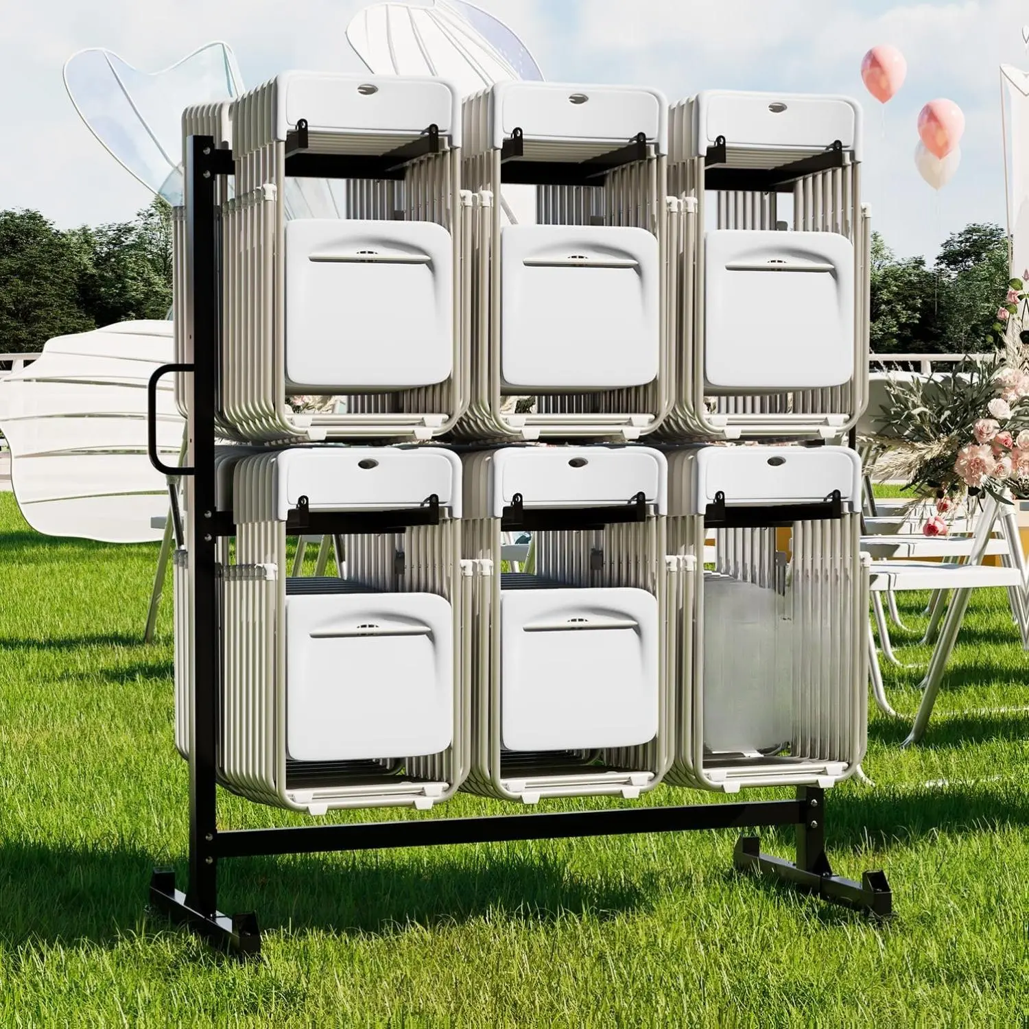 Aecojoy Folding Chair Rack, Heavy Duty 1080LBS Weight Capacity Chair Cart for 42/84 Chairs or 12 Tables, Folding Chair Dolly Storage Rack with Swivel Wheels, Holder and Weatherproof Cover Collapsible Wagon Dish Drying Organiser Adjustable