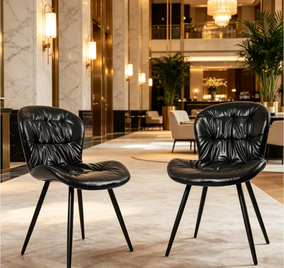 Bellemave Armless Dining Chairs (Set of 2) - Durable Rubber Wood-Metal Frame, PU Leather Cover, Fixed Back, Streamlined Silhouette, 300lbs Capacity, Ergonomic Kitchen Indoor Furniture