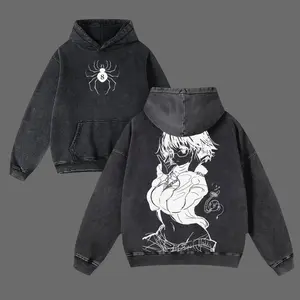 Shizuku Hunter X Hunter Double Printed Oversize Lightweight Acid Washed Hoodie TV Series Graphic Top Cotton Streetwear T-Shirt boys merch Men's Regular Fit Floral Print Tee