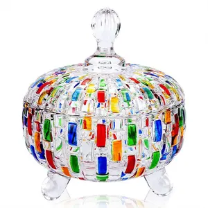 Colorful Glass Candy Jar, 1 Count Modern Desktop Candy Storage Box with Lid, Decorative Jar for Home Office, Home Organizer, Food Storage Containers