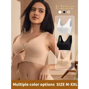 QUASTI Women's Wireless Front Zipper Sports Bra, Seamless Breathable Push Up Bralette, Soft Stretch Cup-Lifting Comfortable Underwear, Solid Color Lightweight Everyday  bra , M-XXL summerwins