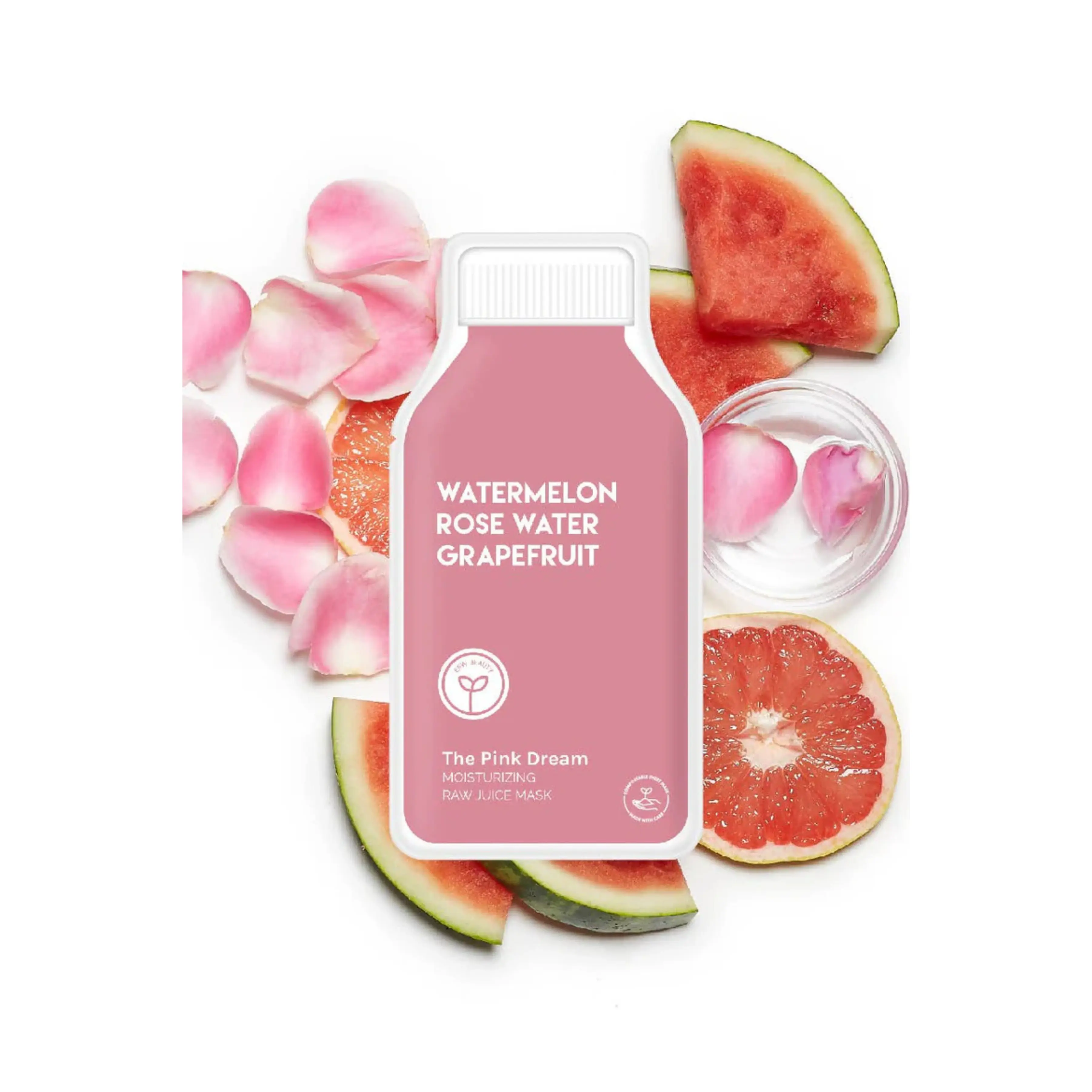 Hydrating Raw Juice Sheet Mask with Grapefruit & Watermelon, Vegan Face Moisturizer for Dry Skin, Cruelty-Free & Compostable, Moisture, Radiant Skin