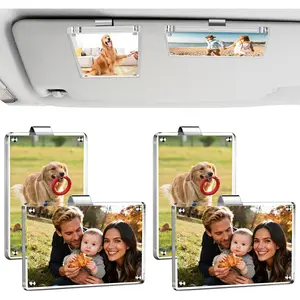 4 Pack Car Picture Holder, Clear Acrylic Magnetic Car Photo Holder, Horizontal & Vertical Photo Car Visor Photo Clip, Personalized Car Picture Frame, Suitable for Adding Family, Personal or Pets Photos