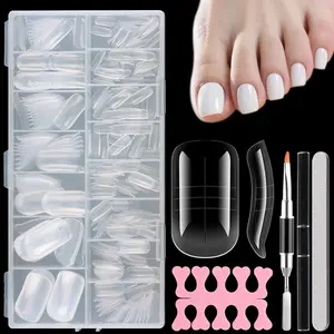 300PCS Toenail Extension Dual Form for Poly Gel, Full Cover Square French Tips Reusable Molds for Pedicure Nail Art Builder Tools with Brush Nail File Separators Salon Supplies