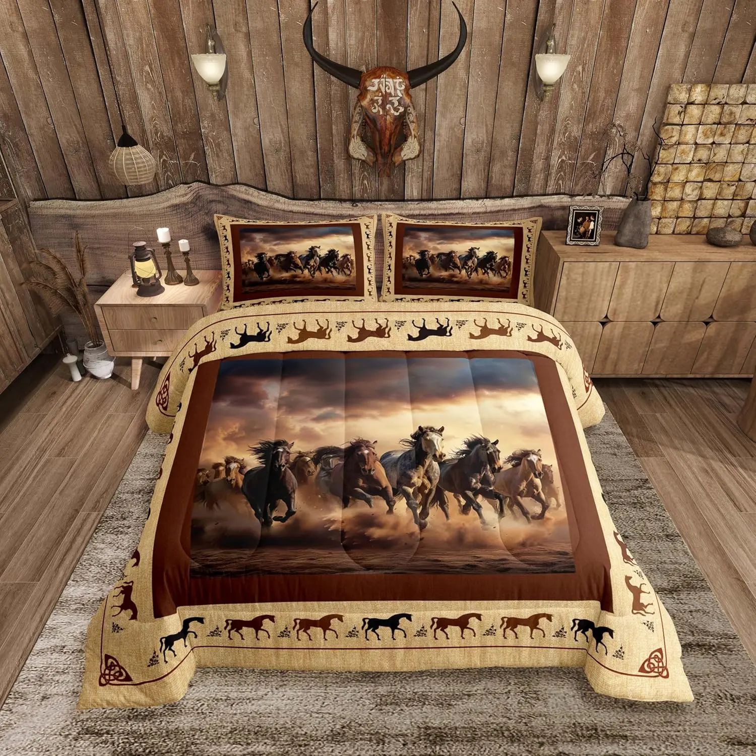 Feelyou Quilt Set Bedding - Kawaii Farm & Cowboy Themed Microfiber Duvet & Bedsheet Set, Breathable Soft Fabric, Horse Animals Print, Multi-Size Options, Western Accessories for Kids Room Cozy Setup Decor