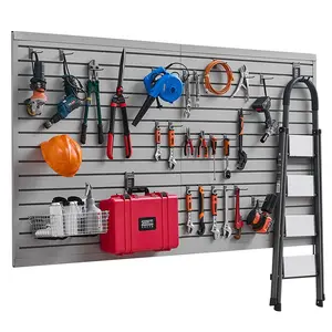 【fathersdaygift】VEVOR PVC Slat Wall Paneling8x4 ft Modular Grey Slatwall with Coupling StructureEasy-Install Adjustable DIY-Cut Panel for Garage Tool Storage & Power Tool Organizer