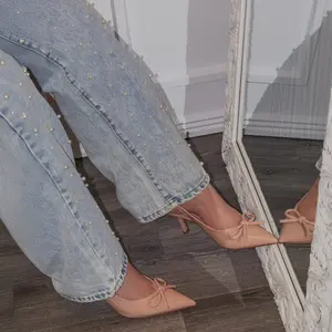 Dulce - Women’s Slingback Kitten Heels, Closed Pointed Toe & Bow Detail, Perfect for Bridal Occasions, Office Wear, or Date Nights