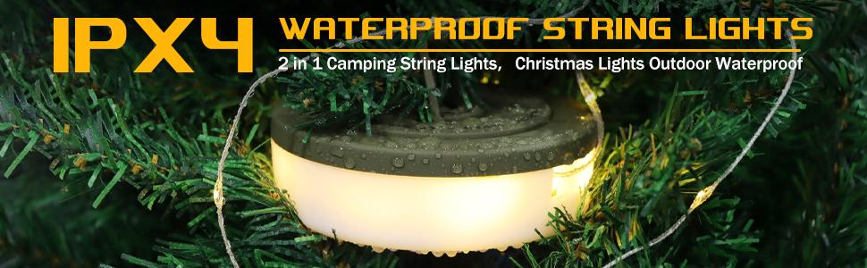 XTAUTO 1-Pack 32.8FT Rechargeable Waterproof LED Camping String Light Portable Hanging Lights for Outdoor Tent Awning Garden Party Festival Decor LED light Combo Waterproof Camping String Lights Outdoor Tent String Lights
