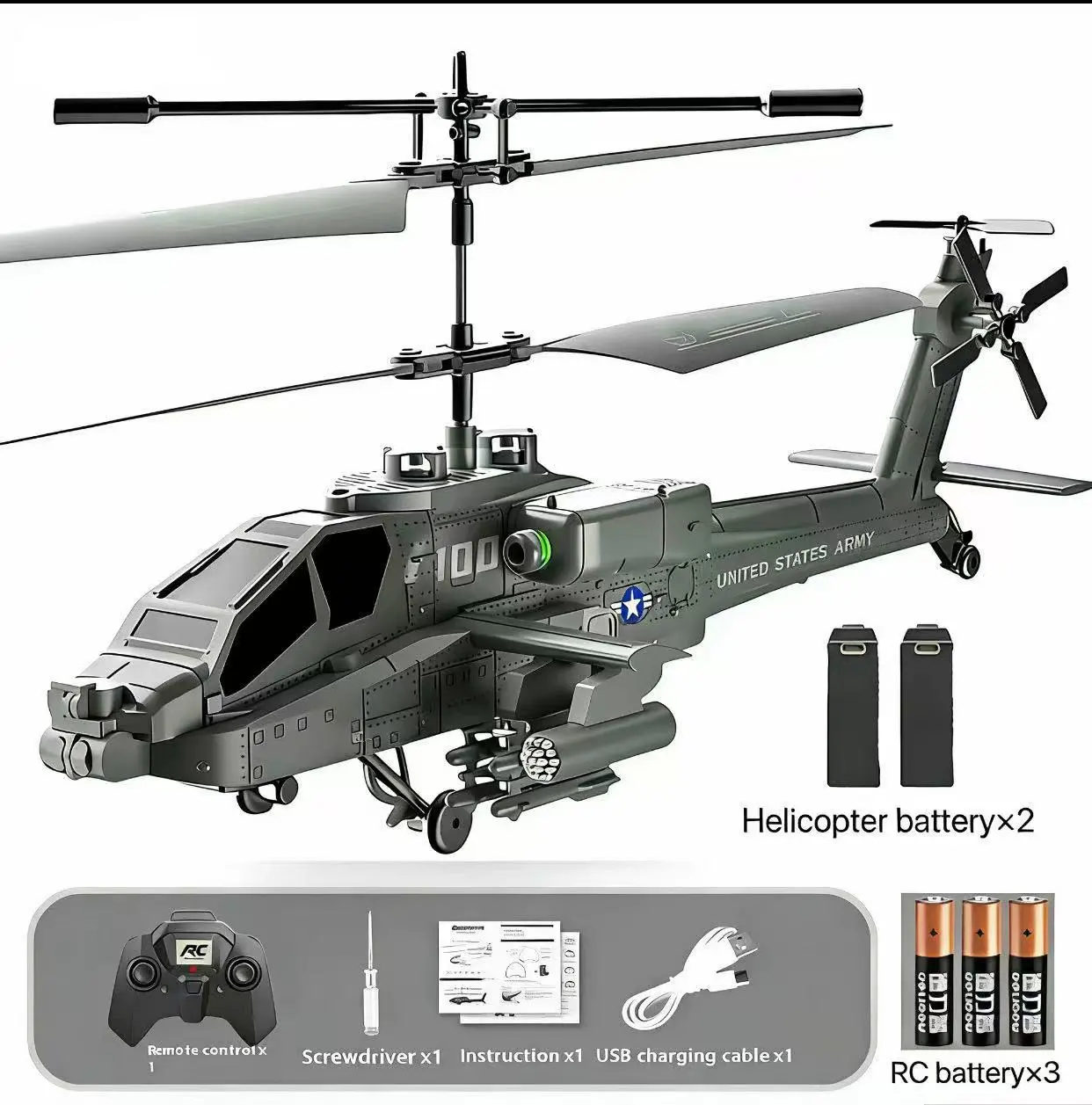 3.5CH RC Helicopter - Military Armed Remote Control Aircraft, LED Lights, 1-Click Takeoff/Landing, Built-In Gyroscope, Kids & Adults Toy (Colored English Gift Box Included)