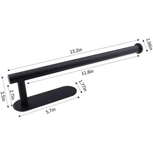 Stainless Steel Kitchen Paper Towel Holder, No Nails/Drilling Required, Self-Adhesive Wall Mount, Black Metal, American Style Bathroom Toilet Paper Holder
