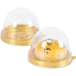 50 Pcs Mini Cake Containers with Clear Dome Lids, Clear Plastic Small Desserts Cupcake Boxes for Individual Chocolate Covered Cookies, Strawberry, Mooncake，Cheesecake, Cocoa Bomb (Gold)