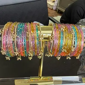 Raindrop Kashmiri Bangles - Colorful Glass Bangle with Gold Charm, Perfect for Festive Occasions