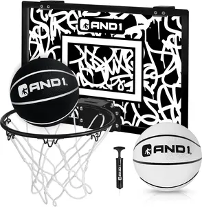 AND1 Over the Door Mini Basketball Hoop: 18x12 Shatterproof Backboard, 2 Mini Basketballs, and Hand Pump Included - Ultimate Indoor Accessory