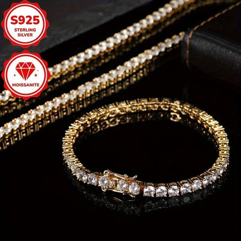 925 Moissanite Tennis Bracelet, Sparkling Synthetic Zirconia- Unisex Luxury Jewelry, Durable Christmas Birthday And Special Occasion Gift, High-Quality Additions, Best Christmas Choice, Vacation Additions Jewelry, Daily Wear Bracelet
