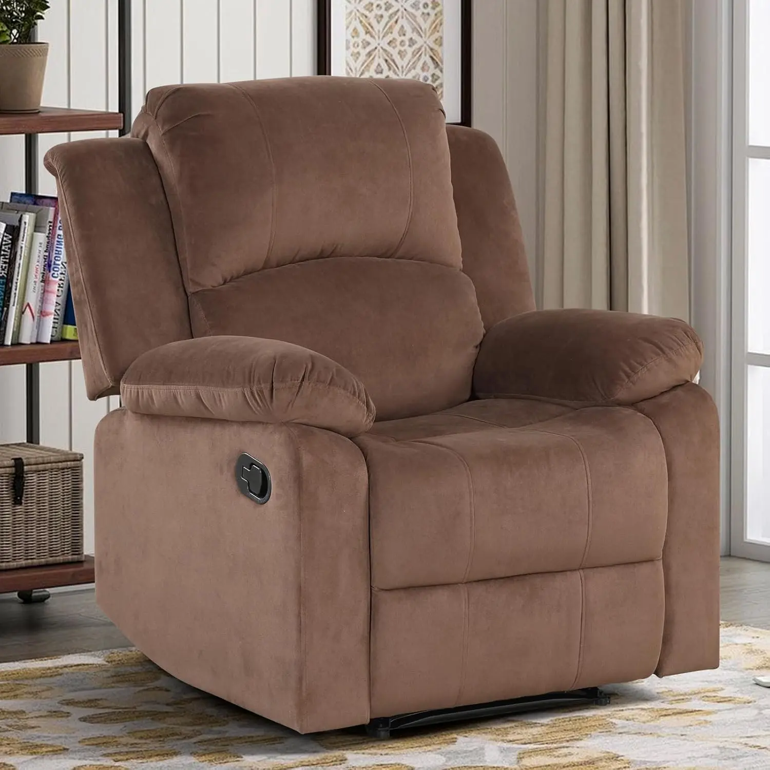 EBELLO Manual Recliner Chair for Living Room, Plush Fabric Single Sofa Recliner with Easy Pull Handle, Modern Comfortable Reclining Chair for Bedroom, Home Theater & Office