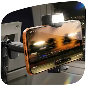 Lisen phone stand foldable travel stand with beauty light, 360-degree rotation axis, fixed bracket and lanyard, suitable for desks, airplanes, suitcases, cruise ships and outdoor use