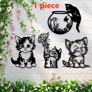 Cute Metal Cat Wall Hanging, Perfect Gift for Pet Lovers, Home Decor for Living Room, Bedroom, Indoor Outdoor Unique Artwork, Hanging Ornaments