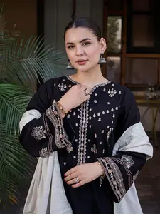 Black Embroidered 3 Piece Kurta Set for Women | Pakistani Suit | Ethnic Wear with Dupatta | Festive & Party Outfit