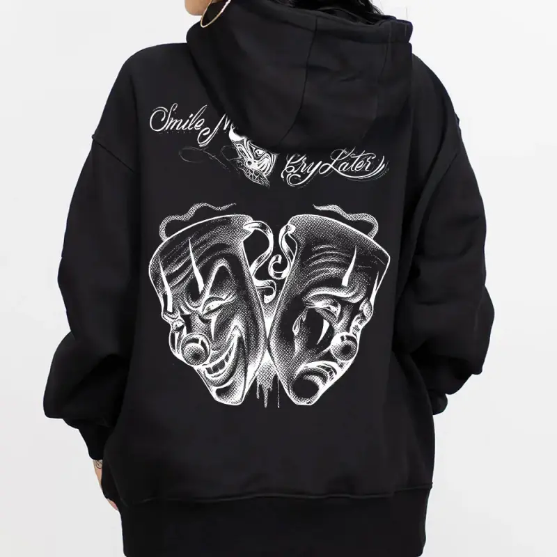 Graphic-Hoodie – Smile Now Cry Later 8, Chicano Clothing, Cholo Gangster Clothes, Men’s Streetwear Hoodie, Graphic Tee, Urban Fashion, Trendy Oversized Hoodie, Men’s Casual Fabric Tops, SDL Menswear