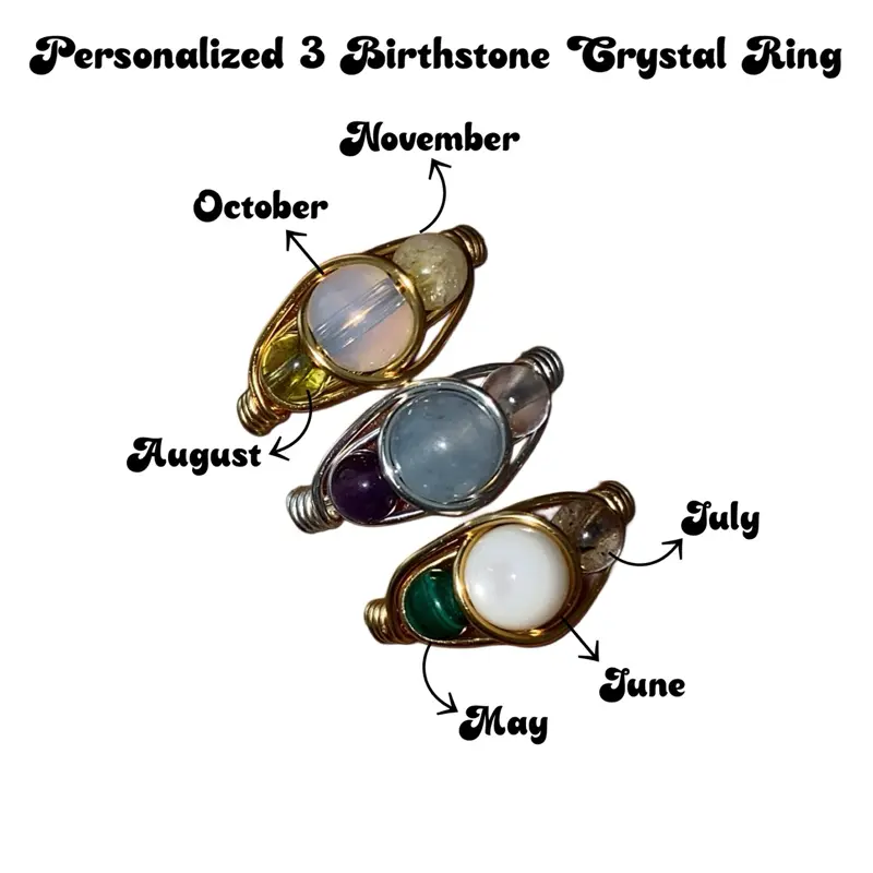 Personalized 3 Birthstone Crystal Ring