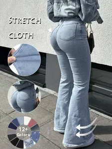 GILIPUR Y2K Women's High Waist Flare Leg Jeans, Casual Button Fly Pocket Design Bell Bottom Denim, Women's Bottoms for Daily Wear, Kardashian Style, 000 Jeans, Fashionable And Versatile Women's Jeans, Suitable For Spring, Summer, Autumn And Winter, Tchic